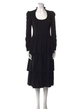 Authentic Tom Ford Wool, Black Long Sleeve Tiered Midi Dress